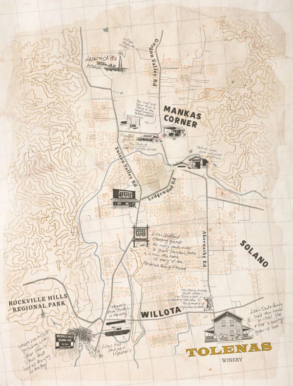 Street map of Suisun Valley with Tolenas Winery location shown