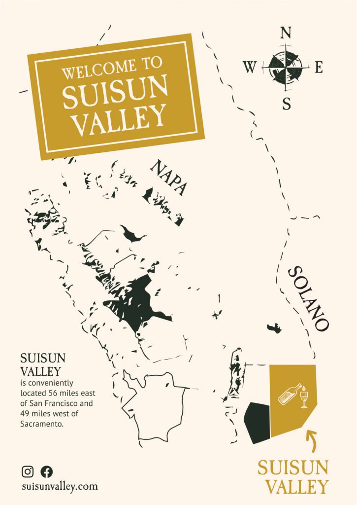 Geographical map of Suisun Valley in relation to Napa and Solano